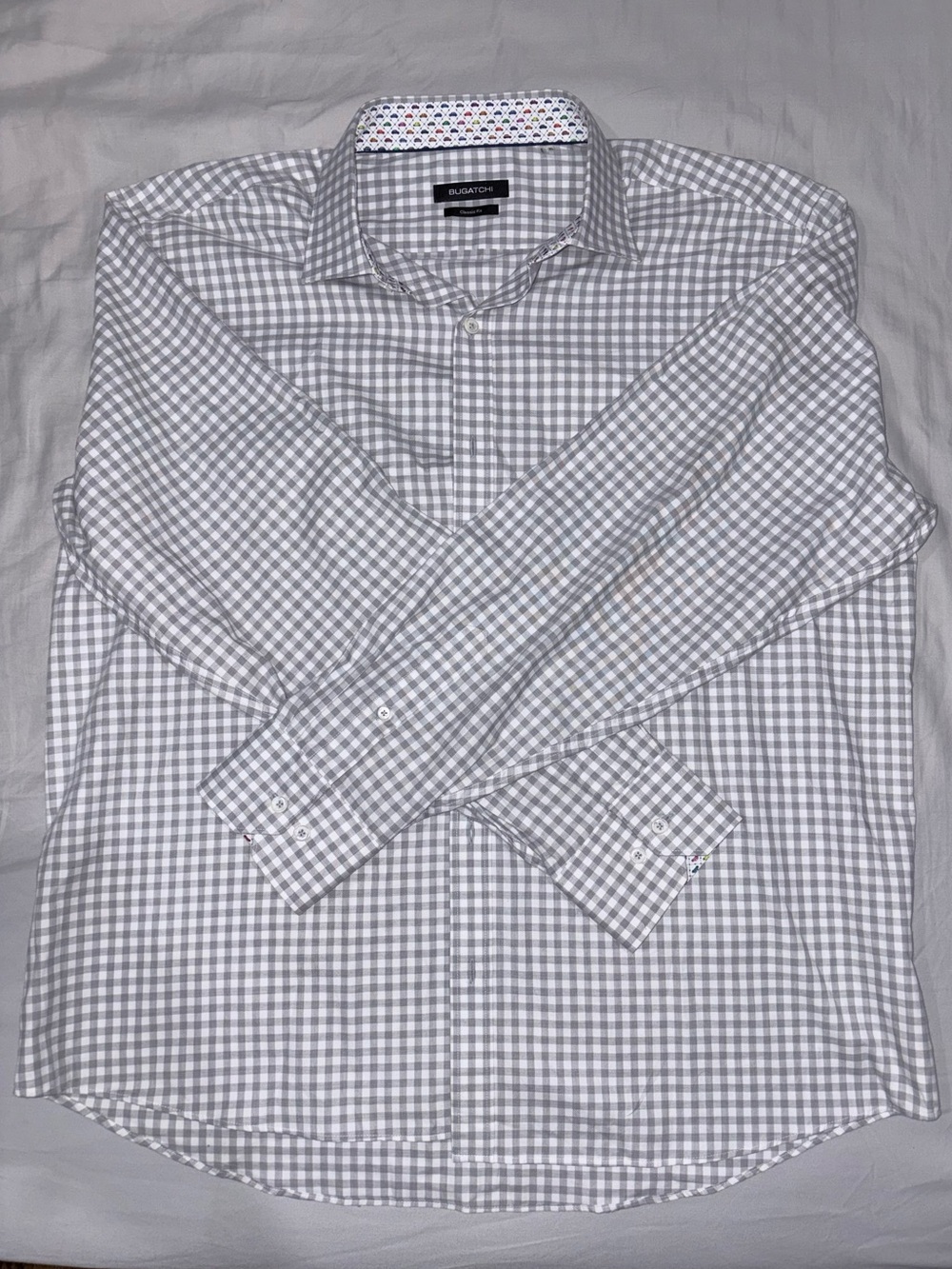 Bugatchi Light Gray and White Checked Men’s Button Dress Shirt size XL